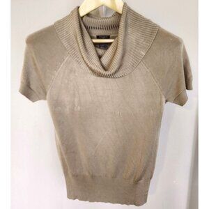 Ann Taylor Womens Short Sleeve  Cowl Neck Sweater Taupe Shimmer Lightweight Fall